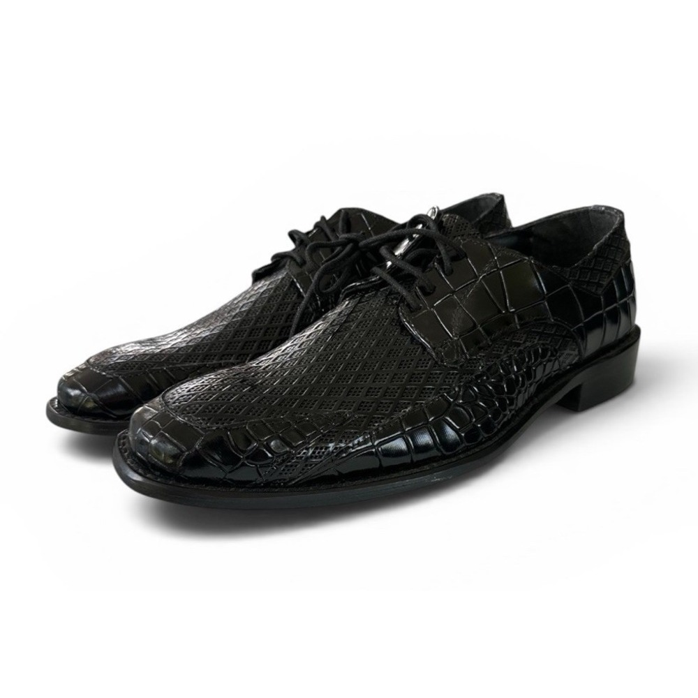 Stacy Adams Snake Skin Leather Pointed Toe Lace-Up Black Dress Shoes Men's 7M